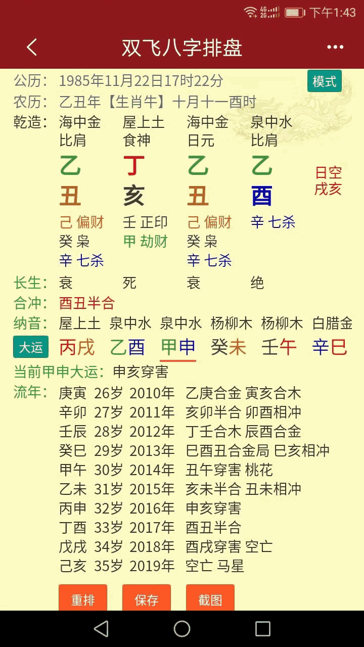 雙飛八字排盤
